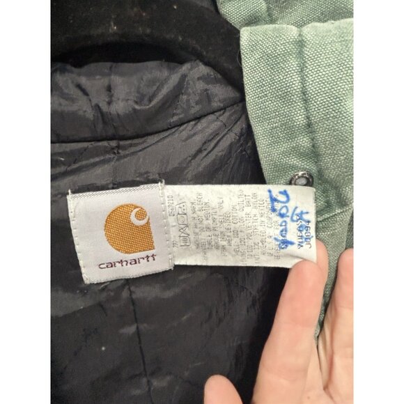 Vintage Carhartt Coat Jacket Youth Small Green J0694 Duck Lined Chore Barn Work - Picture 6 of 7